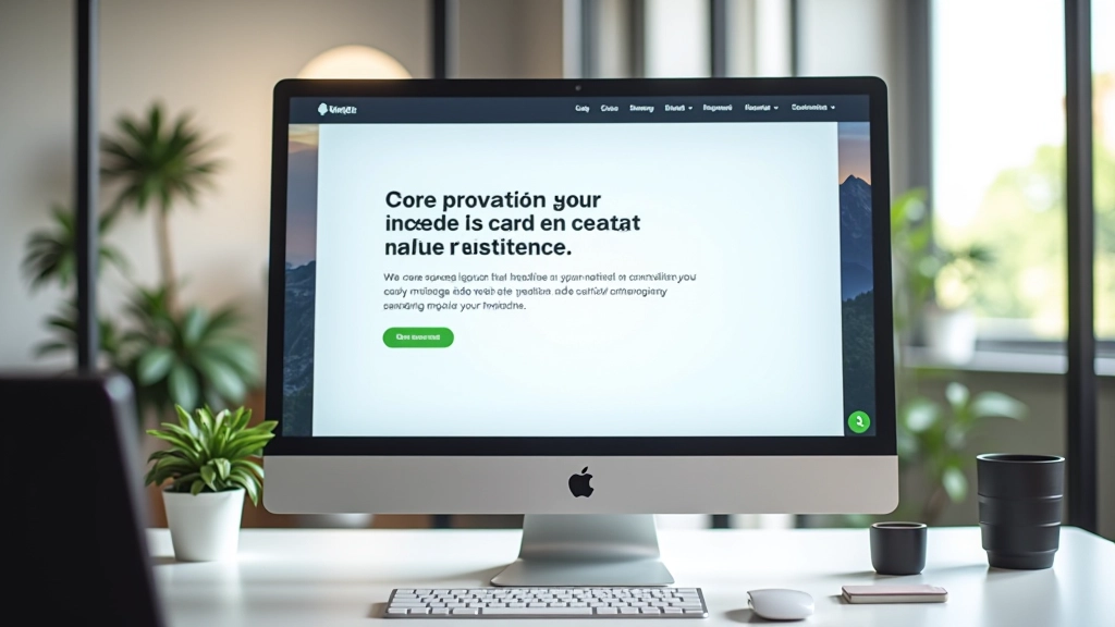 Écran d'ordinateur affichant une page d'atterrissage avec titre accrocheur et proposition de valeur claire